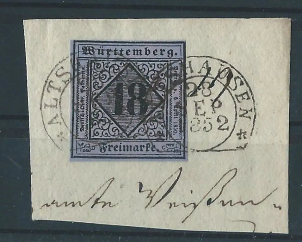 Germany-Wurttemberg 1851 18kr black on violet ... Image 1++