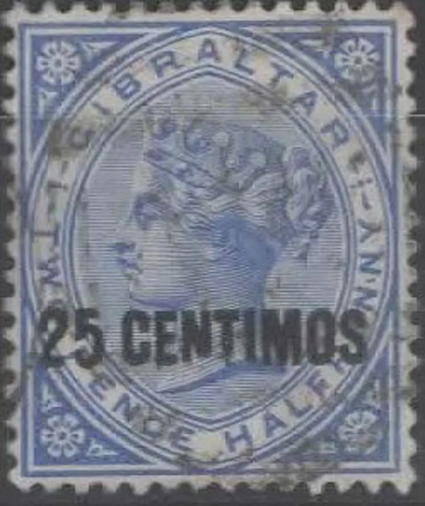 Gibraltar 1889 25 Centimos on 2½d bright blue with ... Image 1++