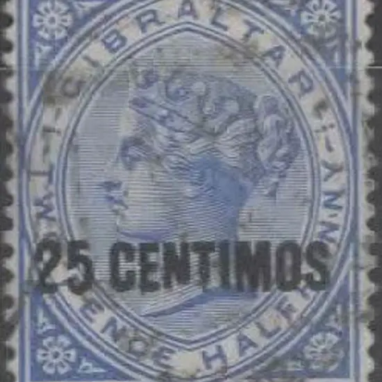 Gibraltar 1889 25 Centimos on 2½d bright blue with ...