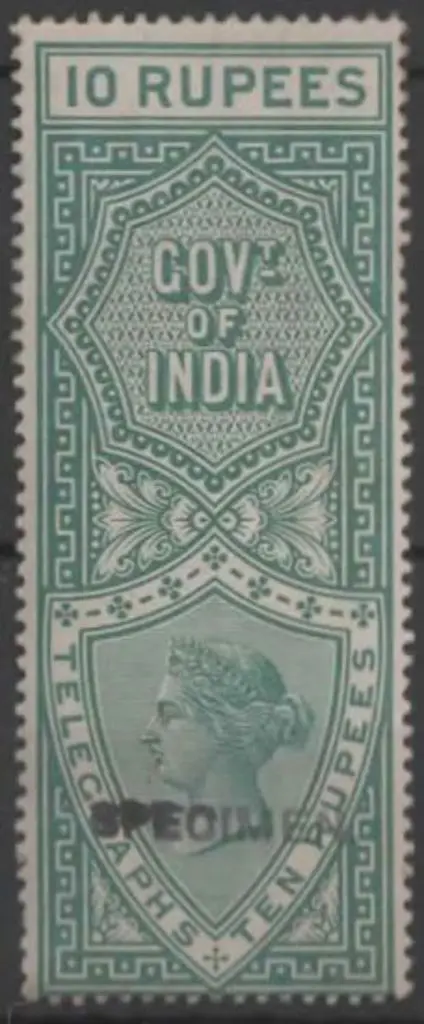 India 1890/91 10r blue-green Telegraphs ... Image 1++