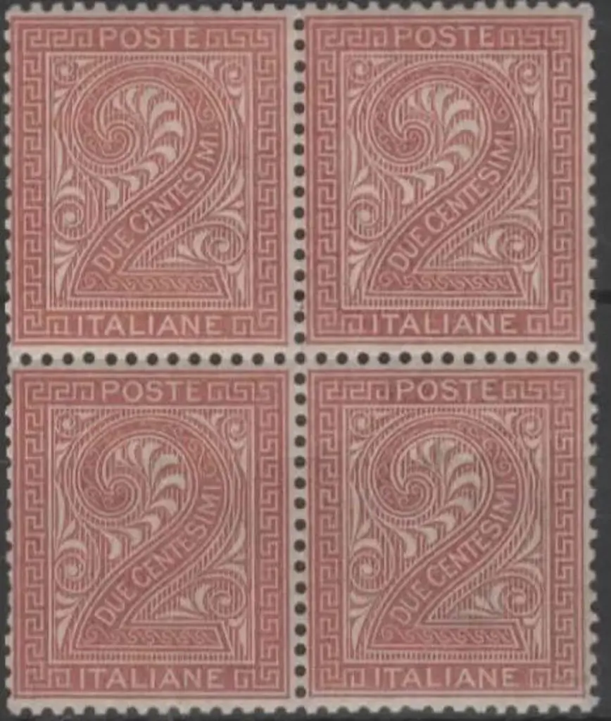 Italy 1863 2c brown block of 4. 2 MLH & 2 MUH. SG ... Image 1++