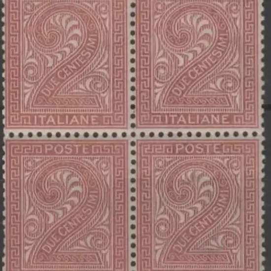 Italy 1863 2c brown block of 4. 2 MLH & 2 MUH. SG ...