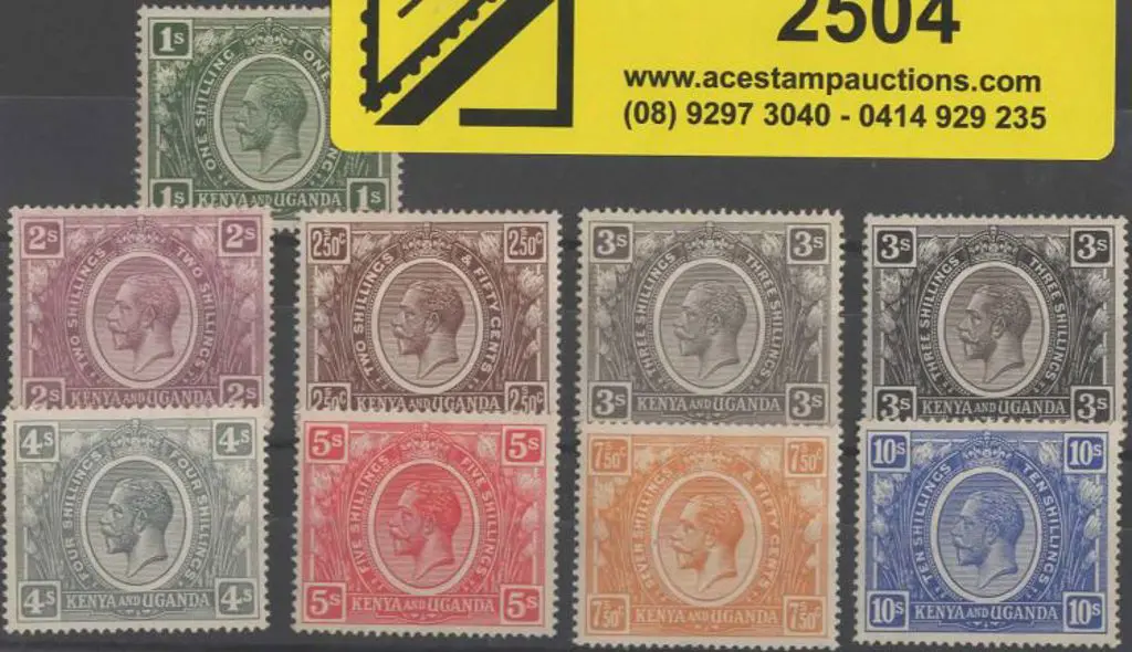 Kenya & Uganda 1922/27 1/- to 10/- KGV. Fresh MLH. ... Image 1++