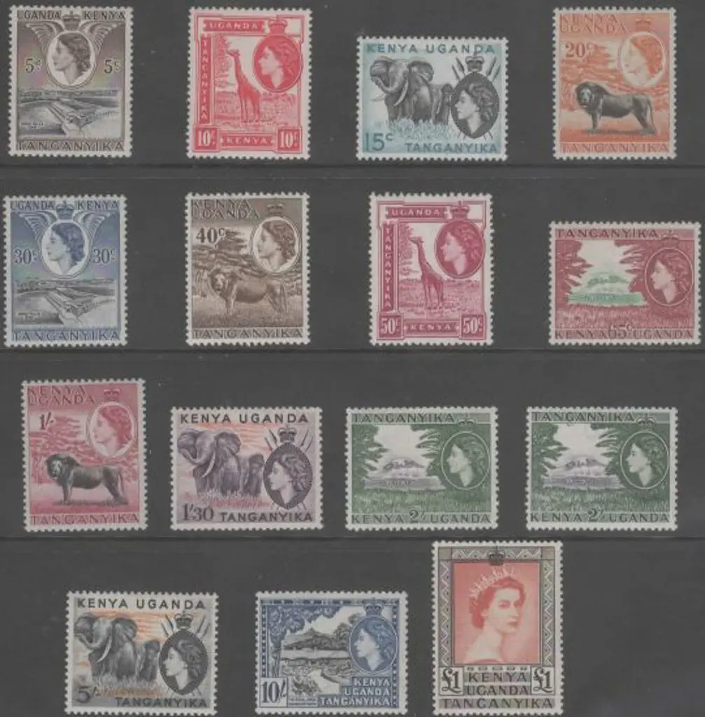 KUT 1954/59 QEII defins to £1 incl both 2/- ... Image 1++