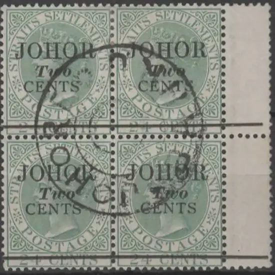 Malaya-Johore 1891 2c on 24c QV, type 17 ovpt. F/U ...
