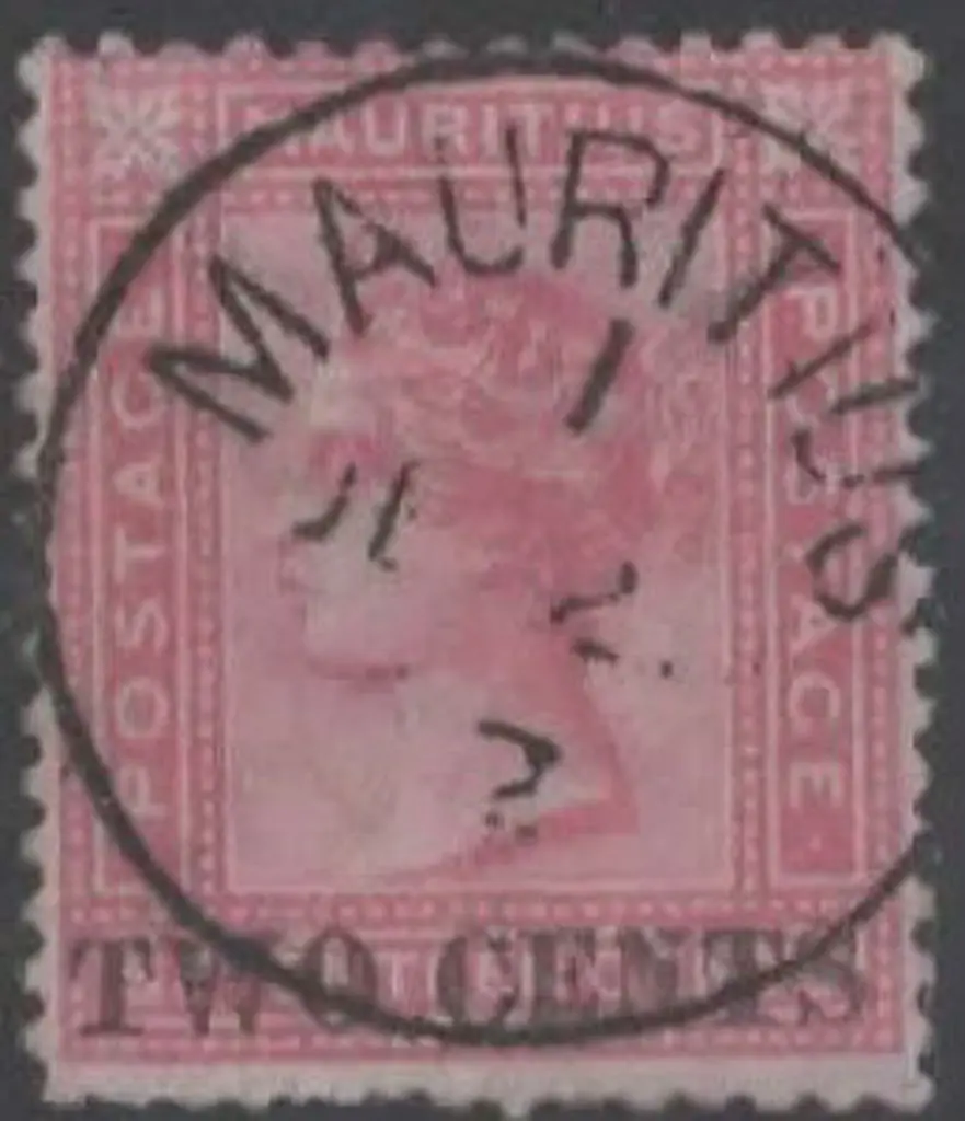 Mauritius 1881 "TWO CENTS" on 17c rose. F/U with ... Image 1++