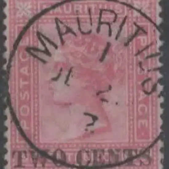 Mauritius 1881 "TWO CENTS" on 17c rose. F/U with ...