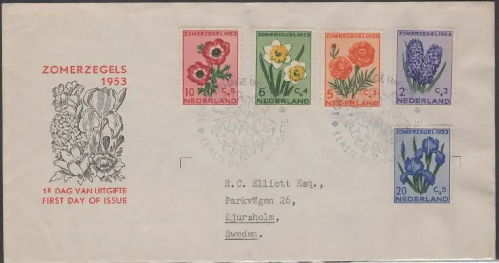 Netherlands 1953 "Summer Series" Flowers FDC with ... Image 1++
