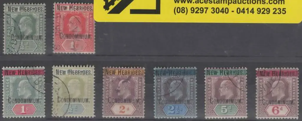 New Hebrides 1908 Fiji overprinted set of 8 CTO. ... Image 1++