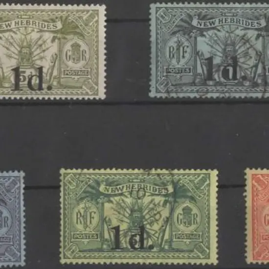 New Hebrides 1920/21 1d x 4 & 2d surcharges F/U ...
