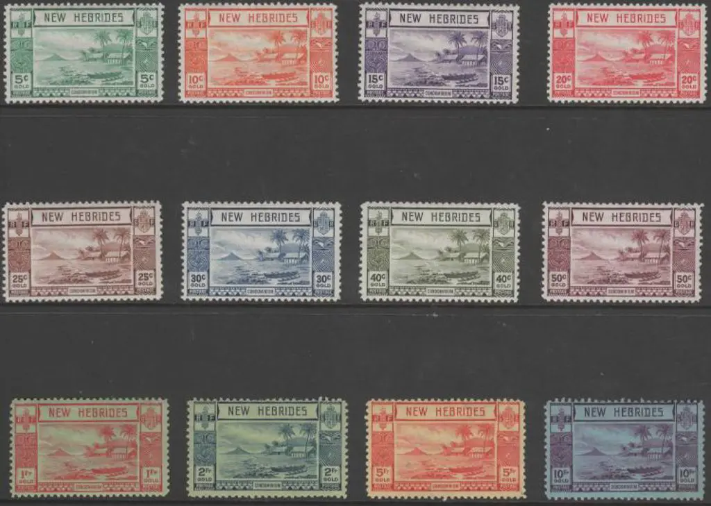 New Hebrides 1938 Defins set of 12 to 10f. 5f & ... Image 1++