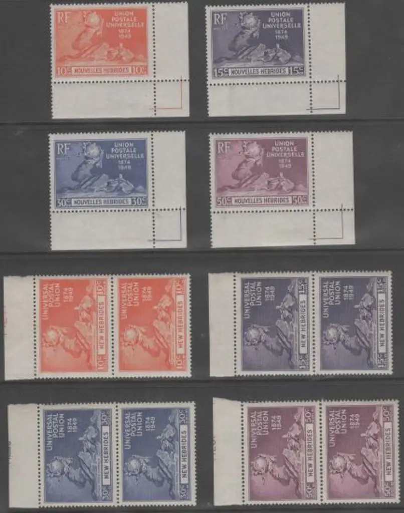 New Hebrides 1949 UPU "French" set in corner ... Image 1++