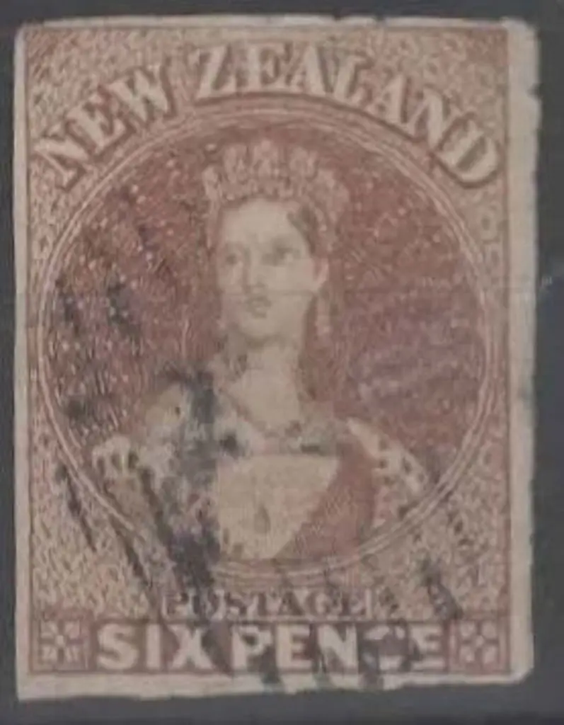 New Zealand 1857/63 6d pale brown imperf (Cat. ... Image 1++
