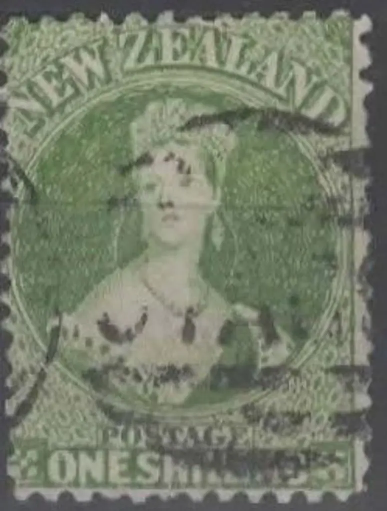 New Zealand 1864/71 1/- yellow green perf. 12½. ... Image 1++