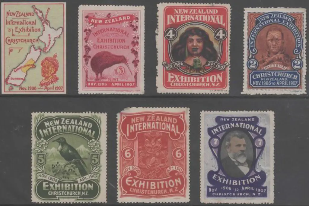 New Zealand 1906 Christchurch Exhibition labels ... Image 1++