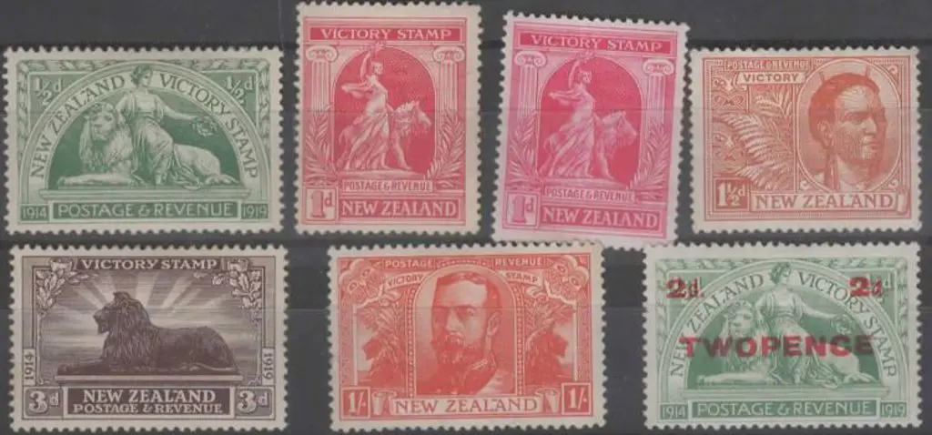 New Zealand 1920 Victory set of 7 incl both 1d ... Image 1++