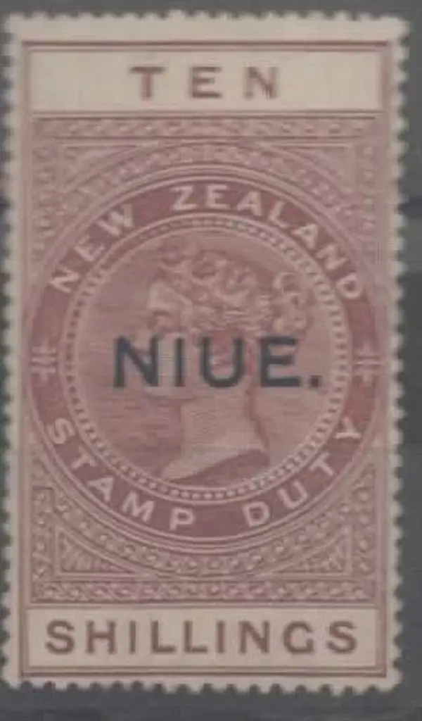 Niue 1918/29 10/- maroon postal fiscal De La Rue ... Image 1++