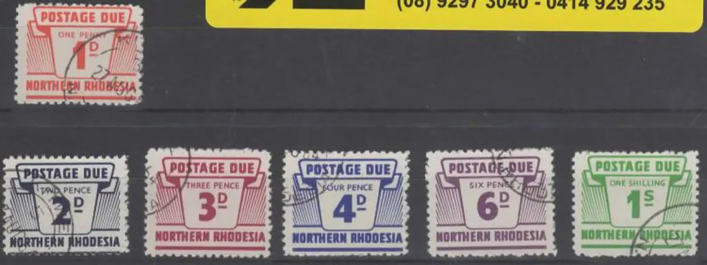 Northern Rhodesia 1963 Postage Due set of 6 to ... Image 1++