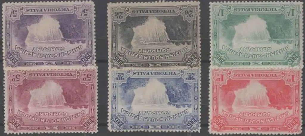 Rhodesia 1905 Victoria Falls set of 6 to 5/-. 1d, ... Image 1++