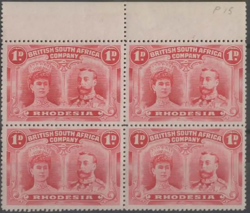 Rhodesia 1910/13 1d carmine perf. 15 top marginal ... Image 1++