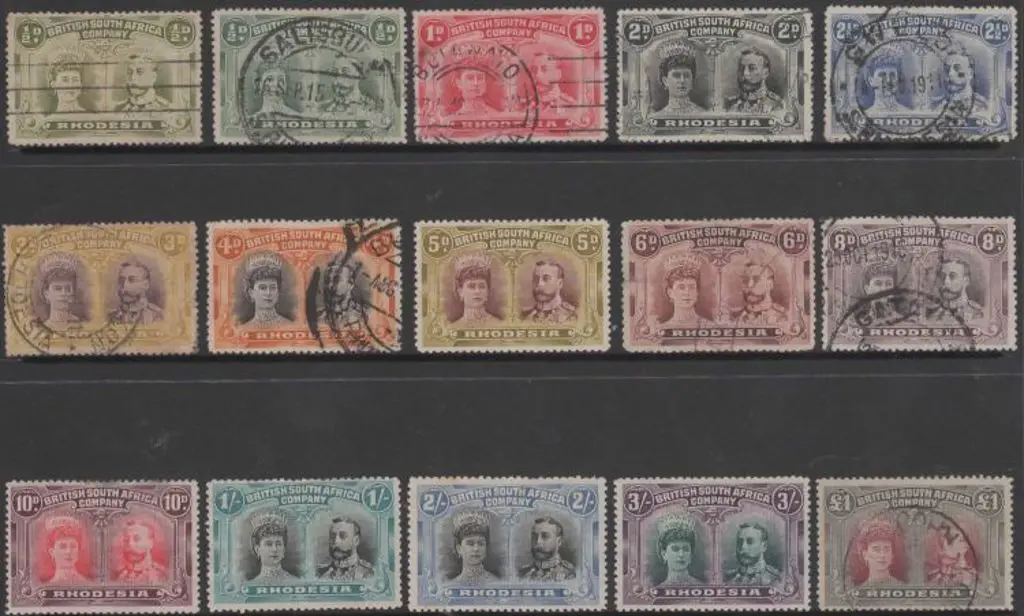 Rhodesia 1910/13 Double Heads selection of 15 to ... Image 1++