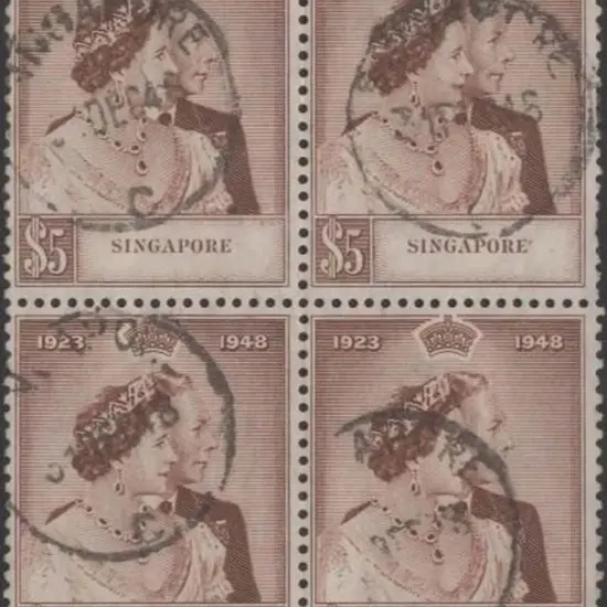 Singapore 1948 $5 Silver Wedding good to fine used ...