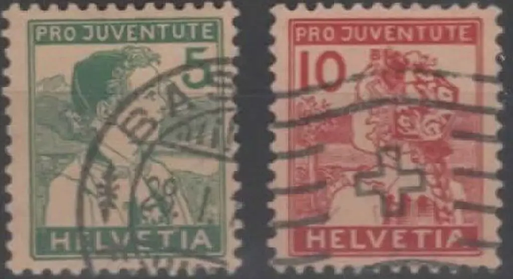 Switzerland 1915 Pro Juventute used pair with 5¢ ... Image 1++