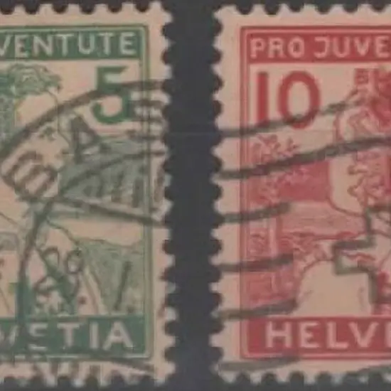 Switzerland 1915 Pro Juventute used pair with 5¢ ...