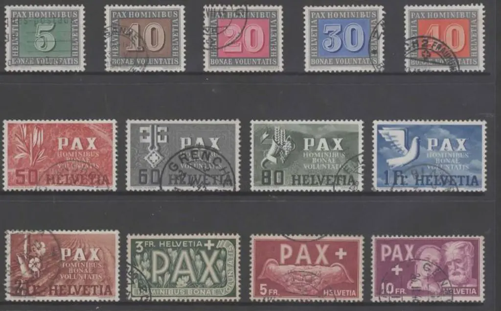 Switzerland 1945 Peace set of 13 fine used with a ... Image 1++