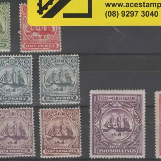 Turks & Caicos 1900/04 Island badge set 9 plus 2d ...
