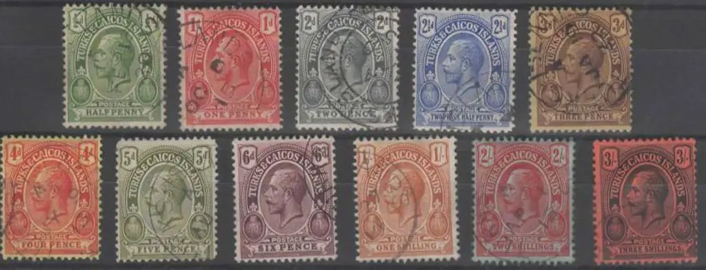 Turks & Caicos 1913/21 ½d to 3/- KGV set of 11 ... Image 1++
