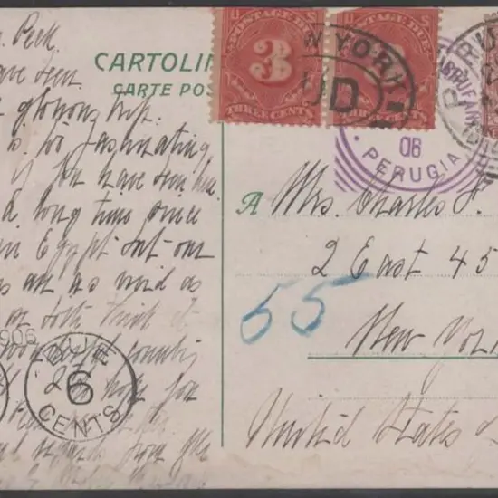 USA 1906 Postcard from Perugia, Italy with 10¢ ...