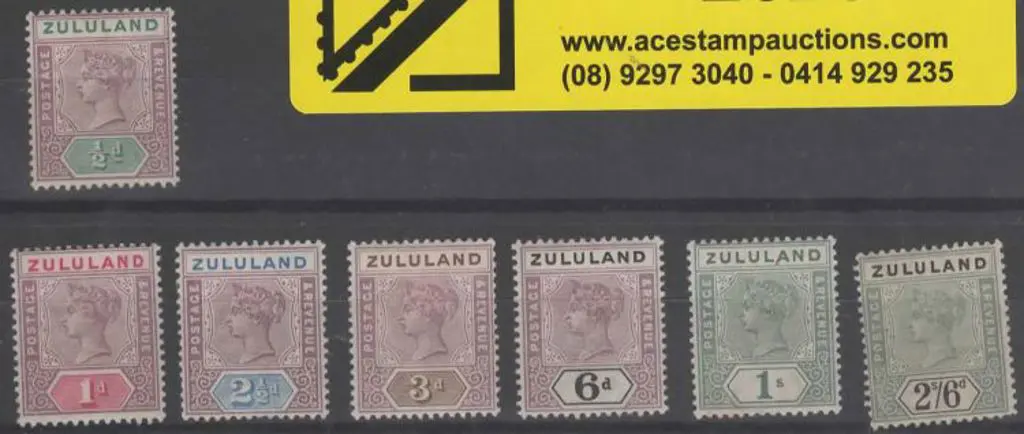 Zululand 1894/96 ½d to 2/6d QV. 2/6d with corner ... Image 1++