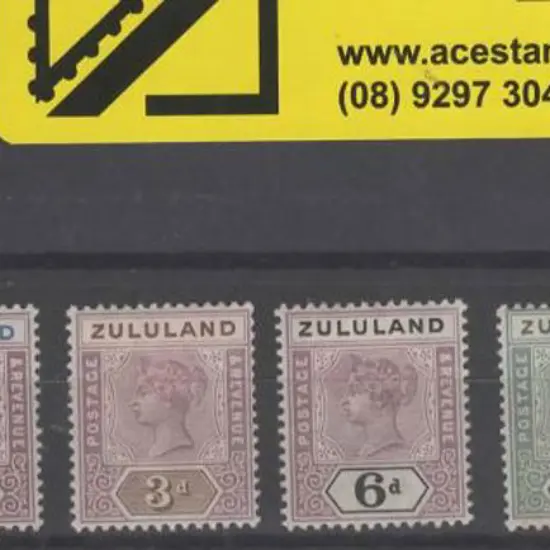 Zululand 1894/96 ½d to 2/6d QV. 2/6d with corner ...