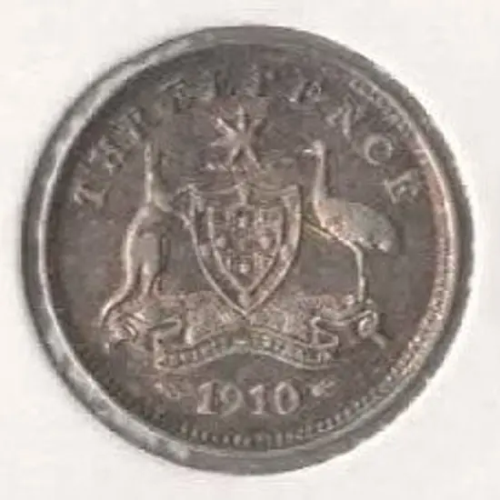 1910 Threepence toned aEF