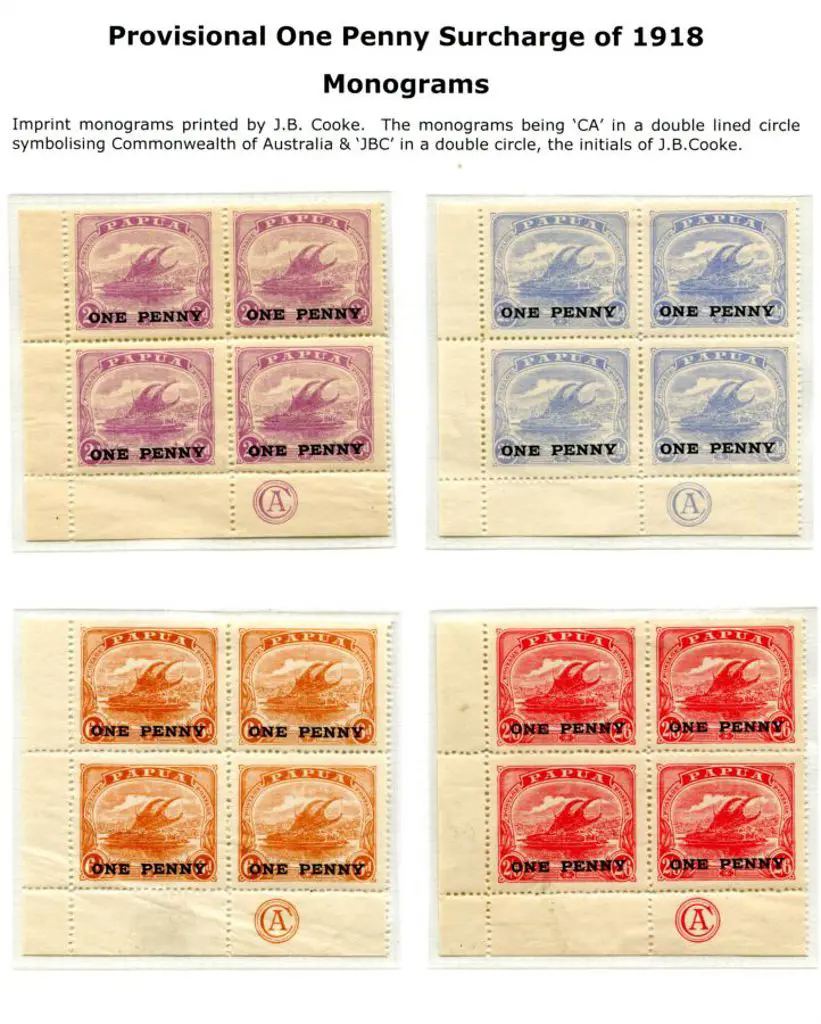 Papua 1917 "ONE PENNY" surcharges set of 7 incl ½d ... Image 1++