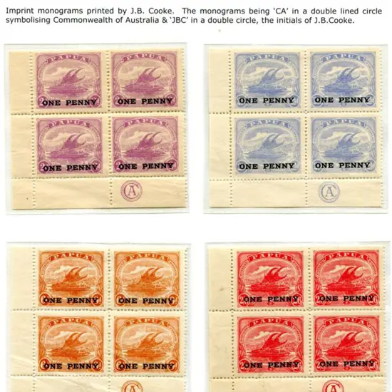Papua 1917 "ONE PENNY" surcharges set of 7 incl ½d ...
