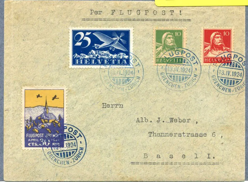 1924 (13th April) Grenchen to Zurich Swiss FFC ... Image 1++