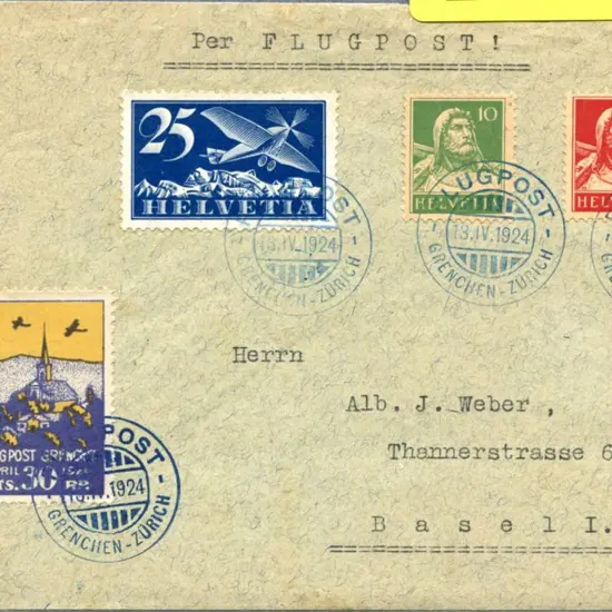 1924 (13th April) Grenchen to Zurich Swiss FFC ...