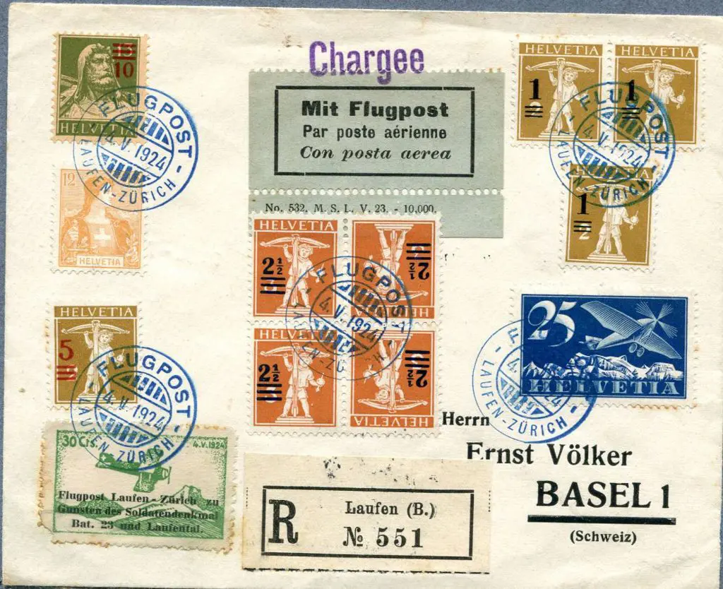1924 (4th May) Laufen to Zurich Regd airmail cover ... Image 1++