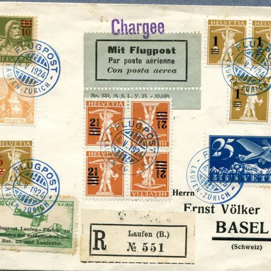 1924 (4th May) Laufen to Zurich Regd airmail cover ...