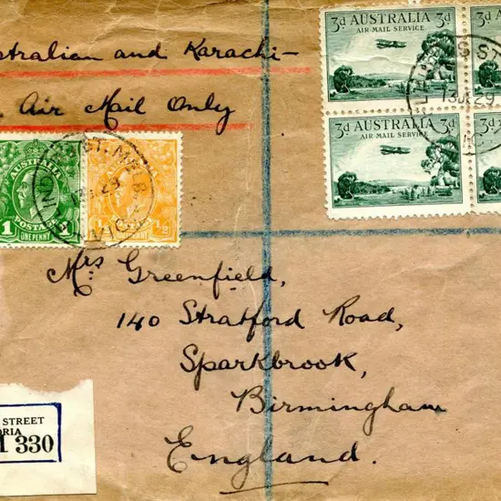 1929 (15th Dec) Australia to Karachi to London ...