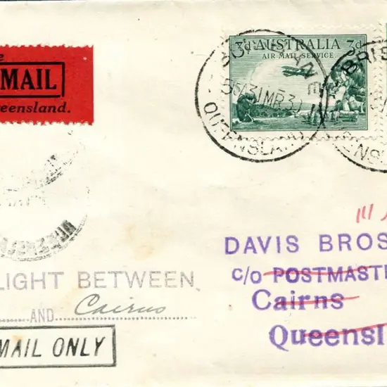 1930 (31st March) Brisbane to Cairns also with red ...