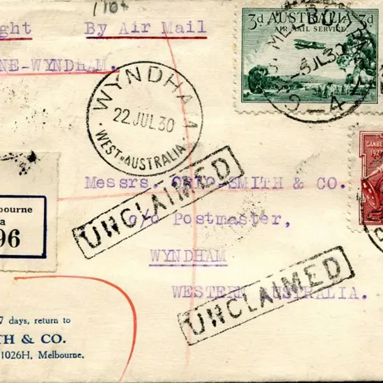 1930 (5th July) Melbourne to Wyndham regd ...