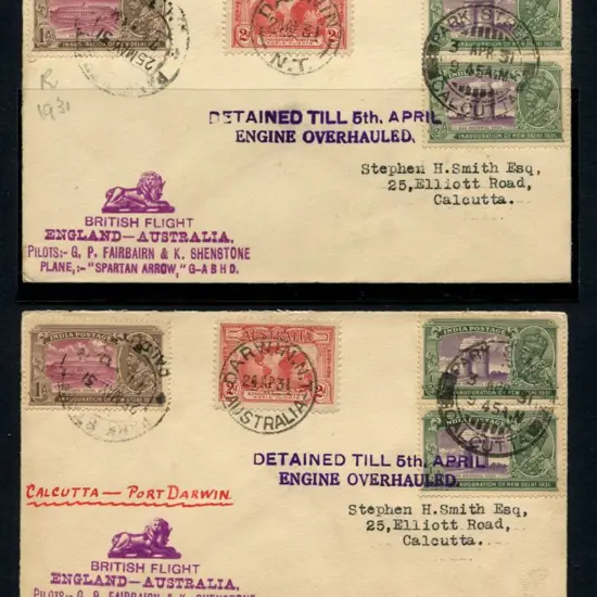 1931 (4th April) Imperial Airways covers Calcutta ...