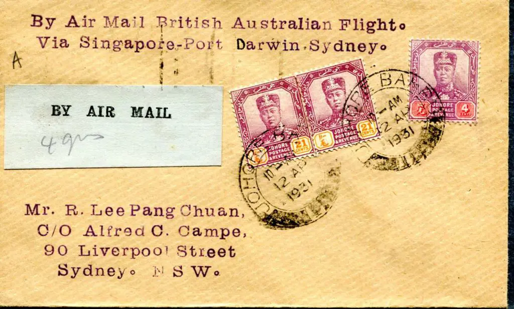 1931 (4th April) Imperial Airways cover Johore to ... Image 1++
