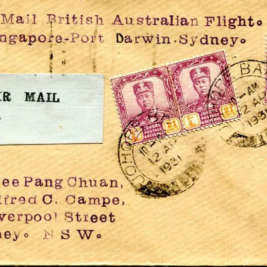 1931 (4th April) Imperial Airways cover Johore to ...