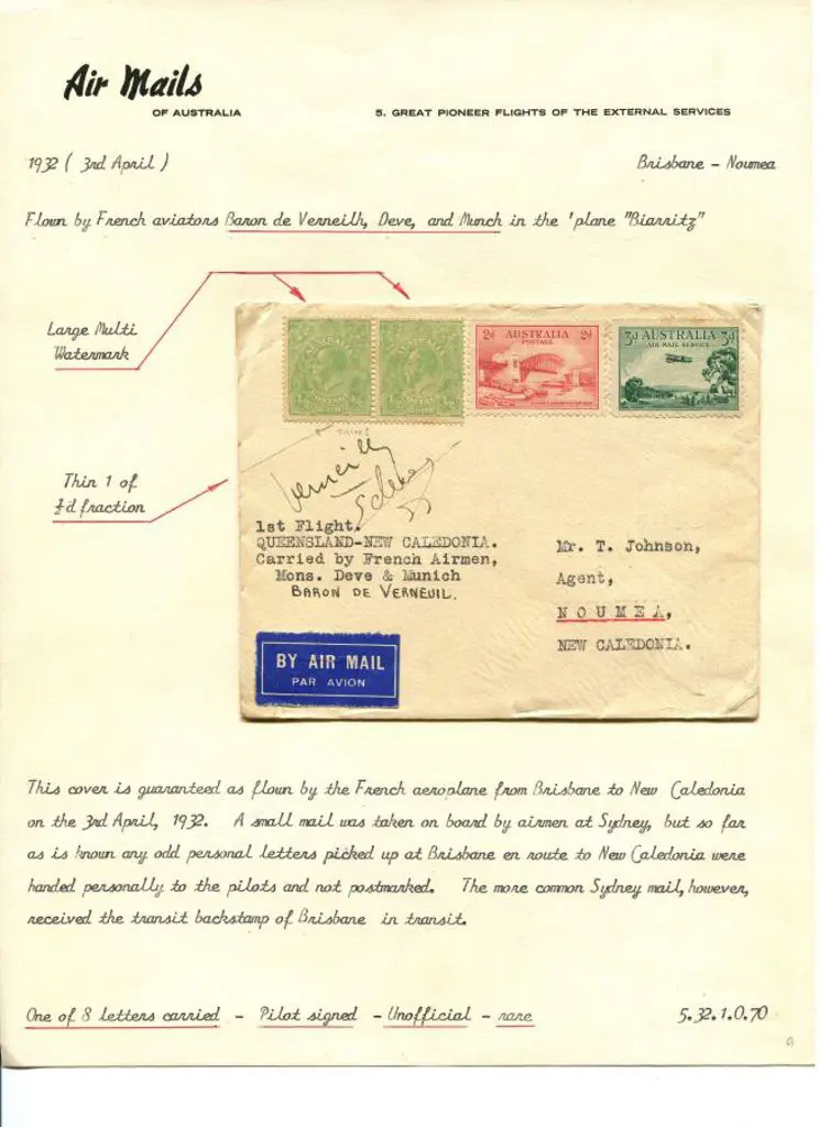 1932 (9th March) Brisbane to Noumea flown by Baron ... Image 1++