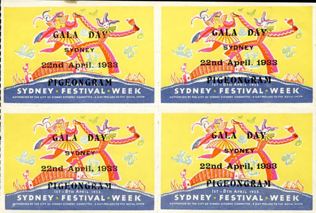 1933 (22nd April) Pigeon Mail vignette block of 4. ... Image 1++