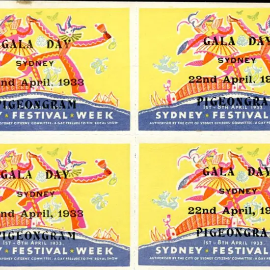 1933 (22nd April) Pigeon Mail vignette block of 4. ...
